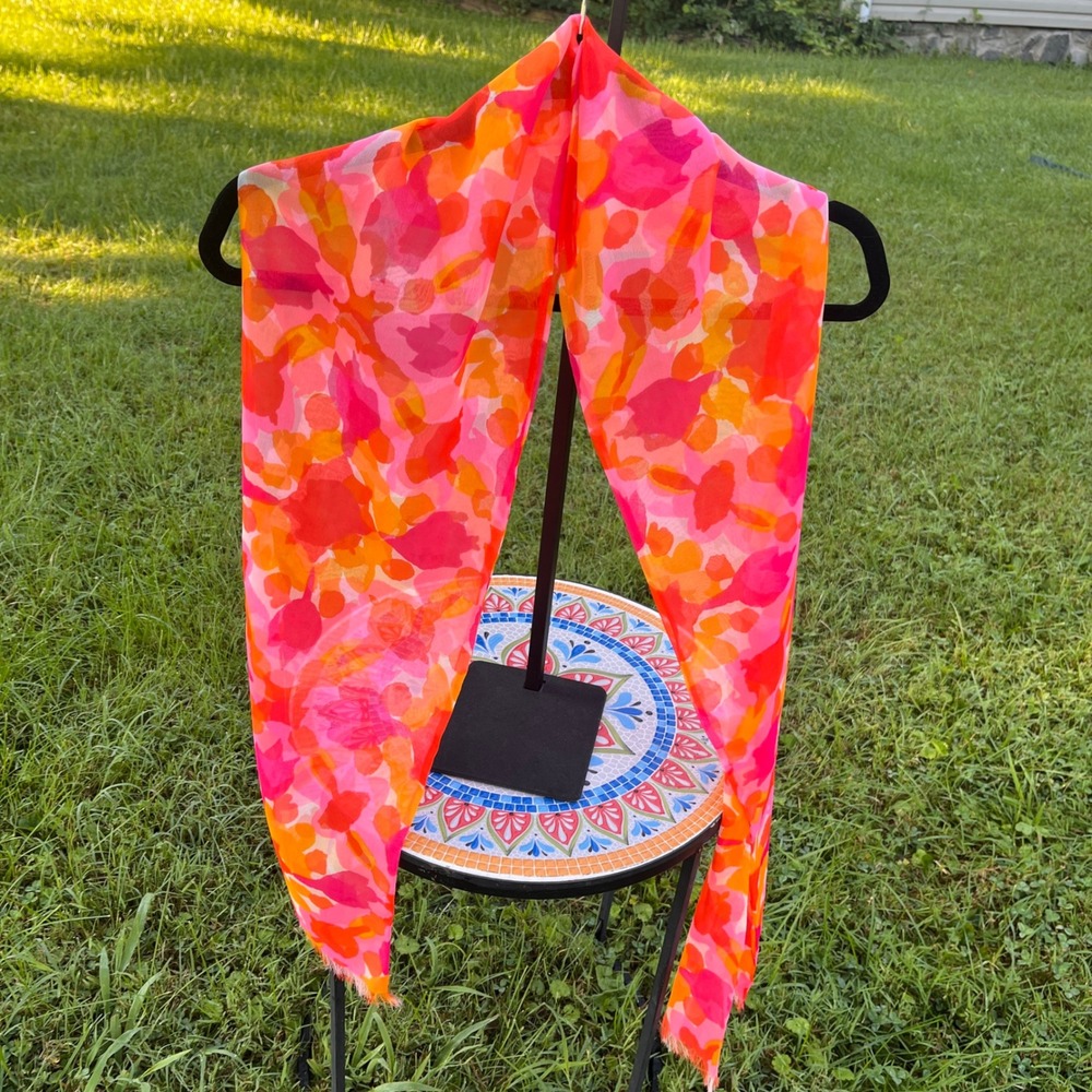 Vintage Vera Neumann Scarf Women OS Pink Orange Verasheer Floral 68 X 9.5 1970s
